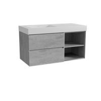 Storke Edge zwevend badmeubel 110 x 52 cm beton donkergrijs met Mata High asymmetrisch linkse wastafel in solid surface mat wit - thumbnail