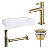 Fortifura Fuente fonteinset - 38x24cm - 1 kraangat - marmer - fonteinkraan messing geborsteld - wit SW696238/SW696208/SW696218/SW451336