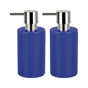 Luxe zeeppompje/dispenser Sienna - 2x - glans blauw - porselein - 16 x 7 cm - 300 ml