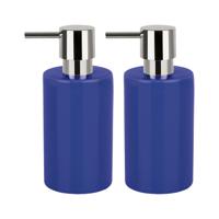 Luxe zeeppompje/dispenser Sienna - 2x - glans blauw - porselein - 16 x 7 cm - 300 ml