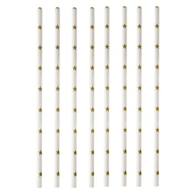 200x Duurzame papieren rietjes met sterren wit/goud 20 cm