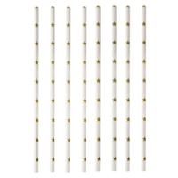 200x Duurzame papieren rietjes met sterren wit/goud 20 cm