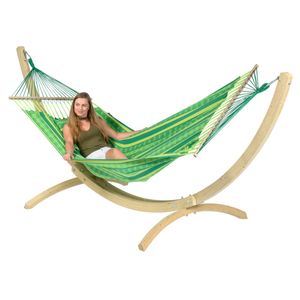 'Wood & Lazy' Joyful Tweepersoons Hangmatset - 180 kg - Groen - Colombiaanse, Spreidstang - Tropilex