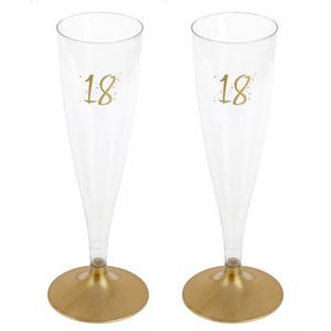 Verjaardag feest champagneglazen - leeftijd - 24x - 18 jaar - goud - kunststof
