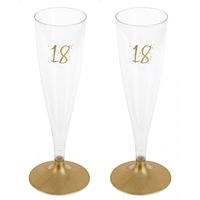 Verjaardag feest champagneglazen - leeftijd - 24x - 18 jaar - goud - kunststof