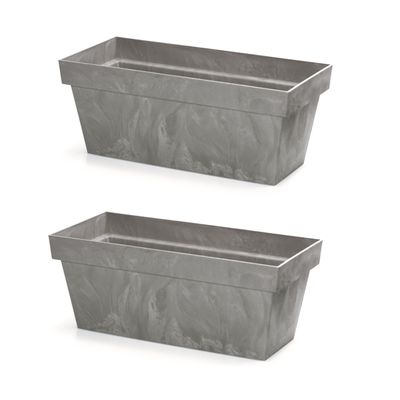 2x Kunststof betonlook plantenbak/bloembak lichtgrijs 40 cm