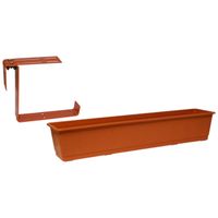 Kunststof plantenbak terracotta rechthoekig 80 cm met 2 verstelbare railing beugels - thumbnail