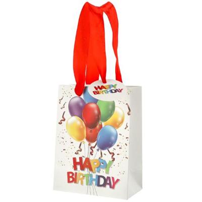 Cepewa verjaardag giftbags/cadeau tasjes - wit - happy birthday - ballonnen - 11 x 14 x 6 cm