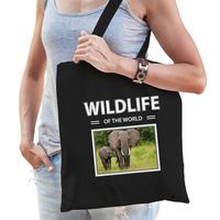 Olifant tasje zwart volwassenen en kinderen - wildlife of the world kado boodschappen tas - thumbnail