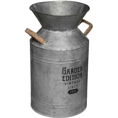 Melkbus vorm vaas/container - Zink - zilvergrijs - 21 x 37 cm - Decoratie/droogbloemen/takken