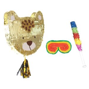 Verjaardag Pinata luipaard - goud - 48 x 50 cm - set met stok en masker