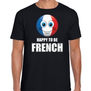 Frankrijk emoticon Happy to be French landen t-shirt zwart heren