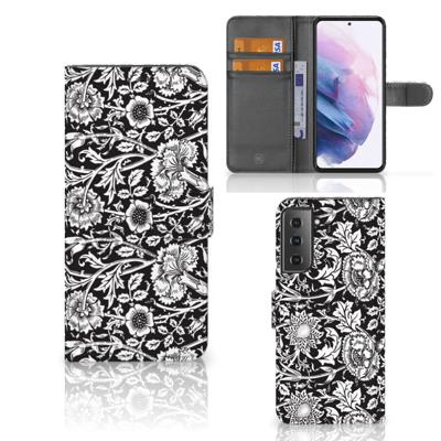 Samsung Galaxy S21 Plus Hoesje Black Flowers Samsung Galaxy S21 Plus Hoesje Black Flowers