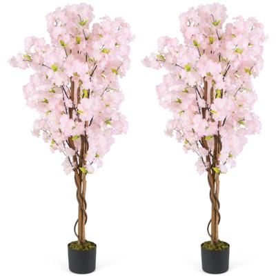 150 cm Set van 2 Kunstboom met Bloemen Kunstplant in Pot Kunstmatige Kersenbloesemboom Bloemenboom Kersenboom Sakura Roze