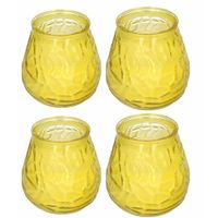 Windlicht geurkaars - 4x - geel glas - 48 branduren - citrusgeur   -