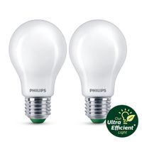 Philips Ultra Efficient LED Lamp Mat 60W E27 Wit Licht 2 Stuks Philips Ultra Efficient LED Lamp Mat 60W E27 Wit Licht 2 Stuks