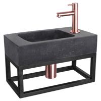 Differnz fonteinset bombai black - natuursteen - kraan recht - met handdoekrek - 40 x 22 x 9 cm - rood koper