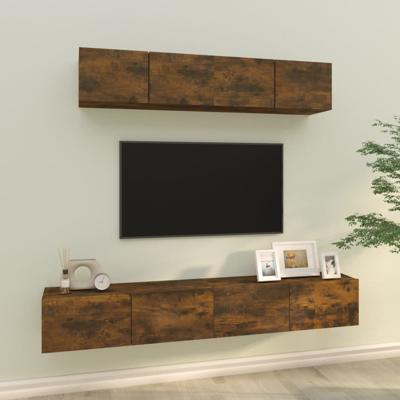 4-delige Tv-meubelset bewerkt hout gerookt eikenkleurig