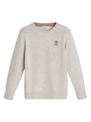 Brunello Cucinelli Kids pull en cachemire à logo brodé - Tons neutres
