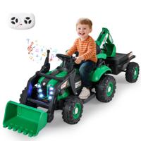 Elektrotractor met Aanhanger & Schep & Afstandsbediening 12V Zittractor Zitgraafmachine Groen