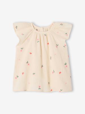 Blouse met korte mouwen voor babymeisjes ecru