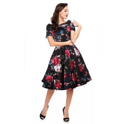 Darlene Retro Floral Roses Swing Dress Black-54 (NL) / 28 (UK) | 18% korting Darlene Retro Floral Roses Swing Dress Black-54 (NL) / 28 (UK) | 18% korting