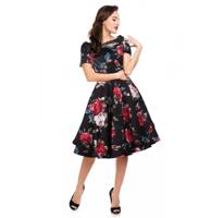 Darlene Retro Floral Roses Swing Dress Black-54 (NL) / 28 (UK) | 18% korting - thumbnail