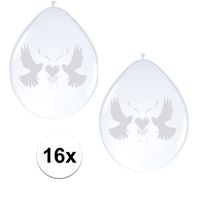 16x witte duifjes ballonnen   - - thumbnail