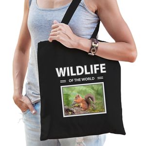 Katoenen tasje Eekhoorns zwart - wildlife of the world Eekhoorn cadeau tas