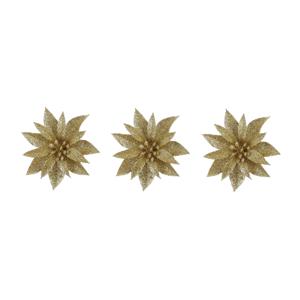 Decoratie bloemen op clip - 3x stuks - goud - 10 cm - kunststof