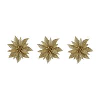 Decoratie bloemen op clip - 3x stuks - goud - 10 cm - kunststof