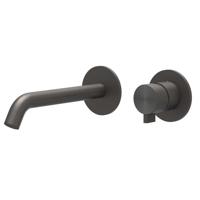 IVY Tribe Wastafelmengkraan - 2-gats - met inbouwdeel - wandmontage - gebogen uitloop - coldstart - RVS316 - geborsteld carbon black PVD 6100394/6199001