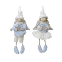 Decoris Kersthanger engel blauw/wit 8x3x16cm
