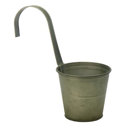 Plantenpot/bloempot - zink - groen - met ophanghaak - D13 x H28 cm
