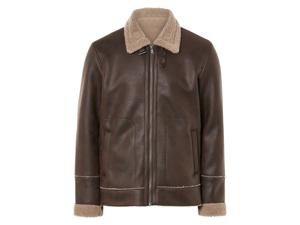 LIVERGY Heren bikerjack met imitatiebont (XXL, Bruin)