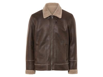 LIVERGY Heren bikerjack met imitatiebont (M, Bruin)