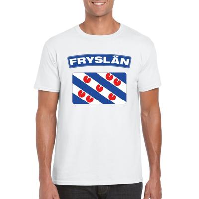 T-shirt met Friese vlag - Friesland - Fryslan - wit - voor heren - Supporters