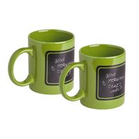 Luxe krijt koffiemok/beker - 2x - groen - keramiek - met zwart schrijfvlak - 350 ml - thumbnail