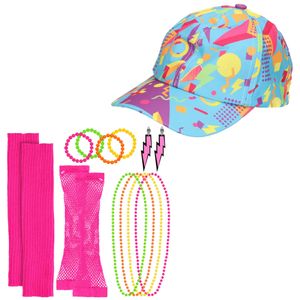 Foute 80s/90s party verkleed set - dames - pet/sieraden - jaren 80/90 verkleed accessoires