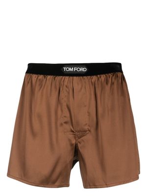 TOM FORD boxer en soie à taille à logo - Marron