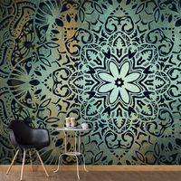 Fotobehang - De bloem van rust , mandala , zwart blauw - thumbnail