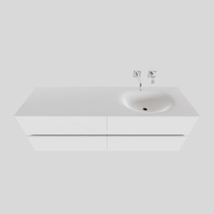 Badkamermeubel Solid Surface BWS Stockholm 200x46 cm Mat Wit Wasbak Rechts (0 kraangaten, 4 lades)