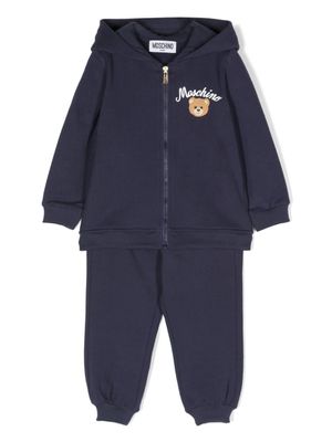 Moschino Kids hoodie zippé à logo imprimé - Bleu
