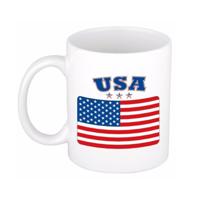 Koffie mok - Amerika / USA - vlag print - 300 ml - wit - keramiek - Supporters - Landen - Beker