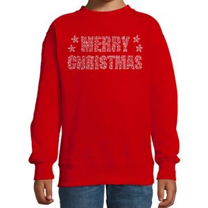 Glitter foute kersttrui rood Merry Christmas glitter steentjes voor kinderen - Glitter kerst outfit