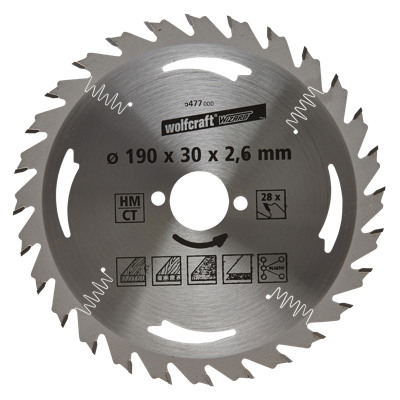 Wolfcraft Handcirkelzaagblad | HM | 28 Zähne | Ø190mm | 1 stuk - 6477000