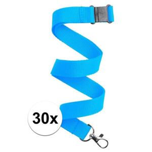 Keycord/lanyard koord - 30x - lichtblauw - met sleutelhanger - 50 cm