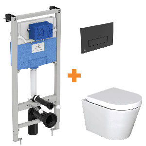 Luca Varess Spirello hangend toilet hoogglans wit randloos met inbouwreservoir en gratis Ideal Standard Oleas M2 mat zwart bedieningspaneel