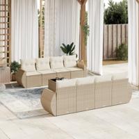9-delige Loungeset met kussens poly rattan beige