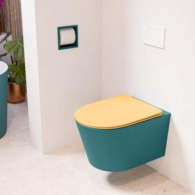 Wandcloset Mondiaz Lavie | Zonder spoelrand | Incl.Toiletzitting-Ocher | Keramiek | Smag (turquoise)